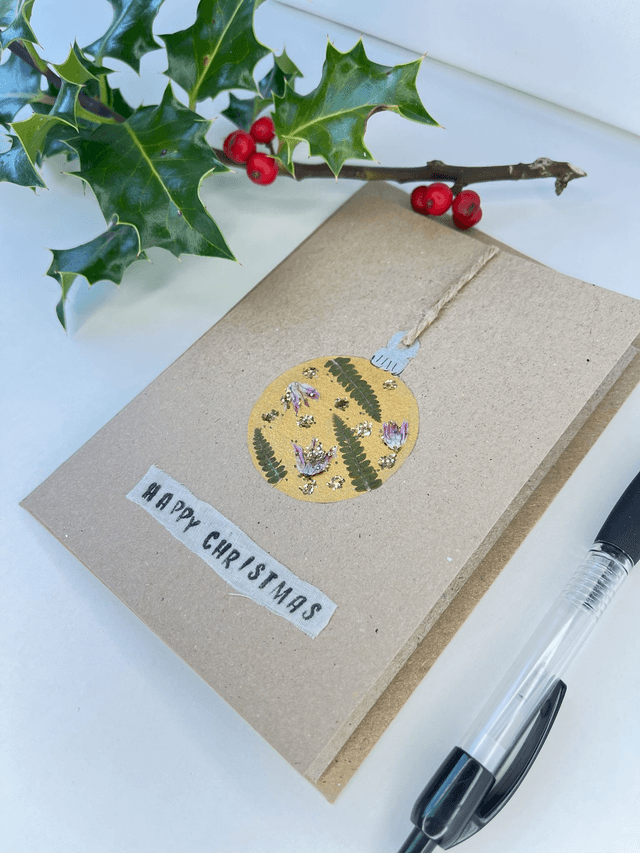 Christmas Card Gold Bauble 
