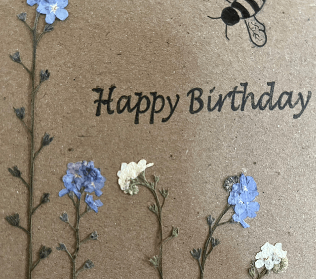 Happy Birthday Forget-me-not and Bee Card