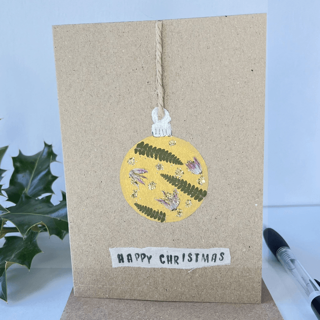 Christmas Card Gold Bauble 