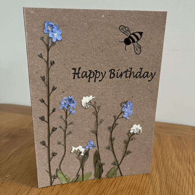 Happy Birthday Forget-me-not and Bee Card