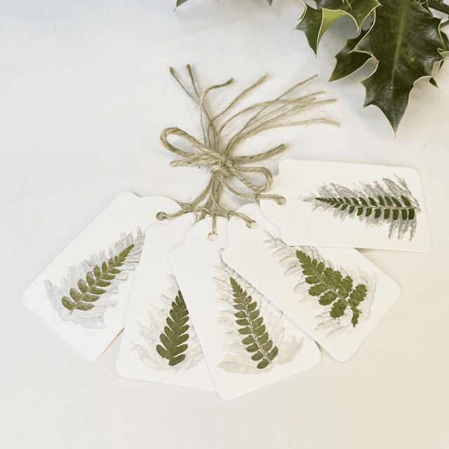 Handmade White Christmas Tags Sliver Pressed Fern  Pack of 5